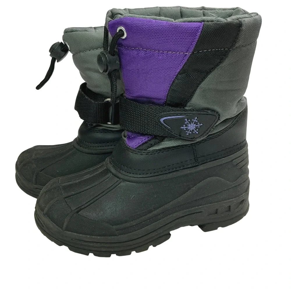 Black Gray Purple Snow Boots Kids Size 10 Waterproof Winter B84143I